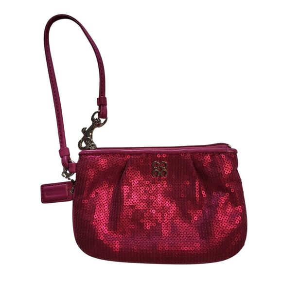 Coach Audrey Op Art Swirl Fuchsia Pink Sequin Wristlet & Evening Clutch 6 x 4 - Picture 2 of 12